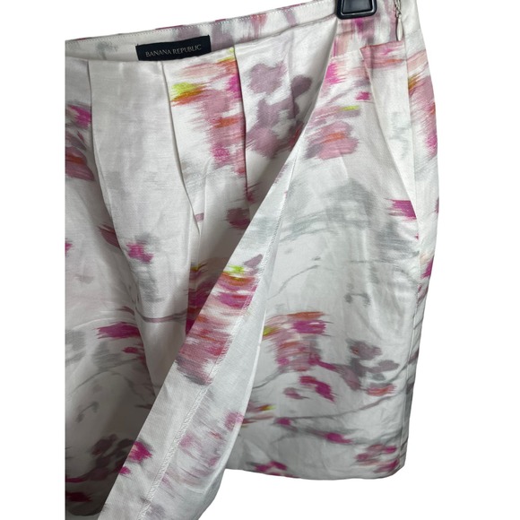 NWT Banana Republic White Pink Floral Abstract Wrap Style Skirt‎ W/pockets-SZ 8 - Picture 3 of 6